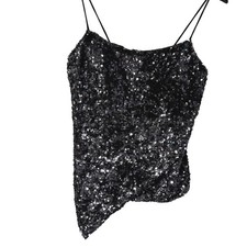 Vintage Cache Black Silk Sequin Top Asymmetrical Fairy Y2K Beaded Whimsigoth picture