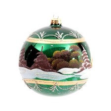 Vitbis Poland 6in Oversized Glass Ornament With Winter House Scene Green NEW picture