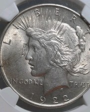 1922 Peace Dollar $1 Silver P Mint Error Obverse NGC AU58. 46th US Treasurer. picture