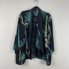 Citron Santa Monica Silk Fukure Kimono 3X Womens Black Teal Kimono Open Front picture