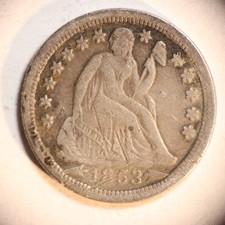 1853 P Seated Liberty Dime 10C Cents Coin Silver, Fine, Scratched picture