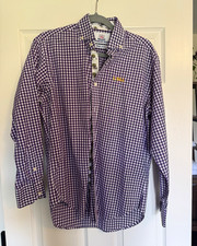 Thomas Dean LSU Tigers Purple/White Gingham Long Sleeve Button-Down Shirt S picture