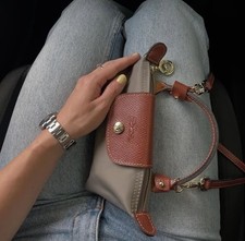 NWT Longchamp Le Pliage Pouch Gray Nylon Leather Crossbody Bag with Strap picture