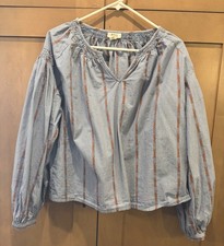A.n.a A New Approach Shirt Women's Size M Blue Balloon Long Sleeve rust accent picture