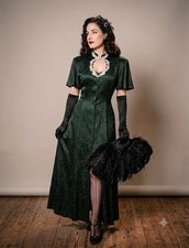 VTG Frederick’s Of Hollywood Green Floral Jaquard Lace Corset Midi Dress Size 14 picture
