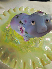 Fenton glass lavender Burmese hand painted pig picture