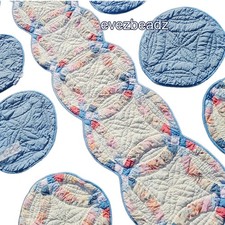 EvezBeadz Vintage 80s Quilted Table Runner & 8 Placemats Set Double Wedding Ring picture