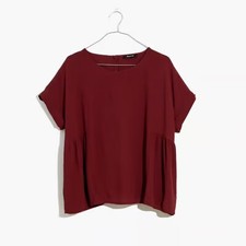 NWT Madewell Maroon Cuffed Short Sleeve Crepe Shirred Top Size XS picture