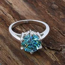 RARE 3.70 Ct Certified Lovely Treated Blue Diamond Solitaire Ring In 925 Silver picture