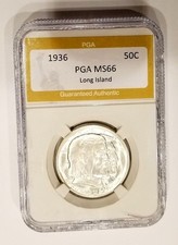1936 Long Island Silver Half Dollar All White MS 66 Solid Coin  PGA picture