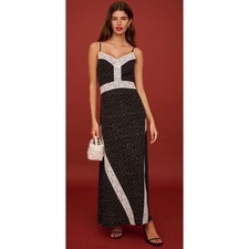Few Moda O.P.T One Pretty Time Polka Dot Lace Trim Midi Dress Black White Size 6 picture