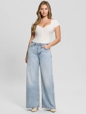 Guess High Rise Bellflower Wide-Leg Jeans Women 26x32 Jersey Button Closure picture