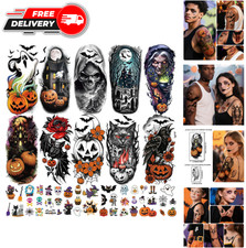 77 PCS Halloween Temporary Tattoos for Adult Kids, 17 PCS Half Sleeve Ghost Bat picture
