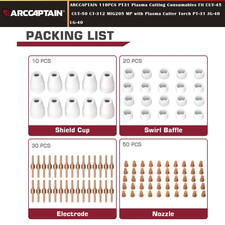 ARCCAPTAIN 110PCS PT31 Plasma Cutting Consumables Fit CUT-45 CUT-50 CT-312 picture