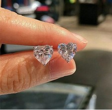 2 Ct Heart Shape VVS1/D Lab Created Stud Earrings 14k White Gold 7mm Push Back picture