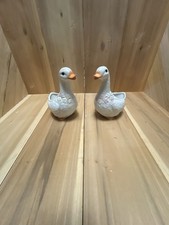 Inarco Vintage 1986 White Goose Planter Pair Floral Ceramic Duck picture