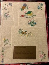 Lois W. Brown Handmade Hand Painted Tatting Trimmed Stationery Set, Flowers picture