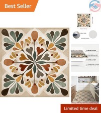 Self-Adhesive 12x12 Inch Vinyl Tiles: Retro Geometric Floral Style - 10 Pack picture