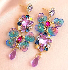 Stunning Rainbow Color BUTTERFLY Rhinestone JEWEL Betsey Johnson Dangle Earrings picture