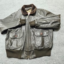 Vintage G-1 Style Leather Bomber Flight Jacket with Fur Collar and Blood Chit Li picture