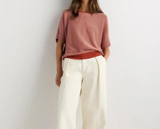 NWT QUINCE Lightweight Cotton Cashmere Dolman Sweater Orange Stripe, XS picture