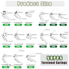 50Pcs Torsional Springs Assortment Kit 15 Sizes 304 Stainless Steel,45/90/120... picture