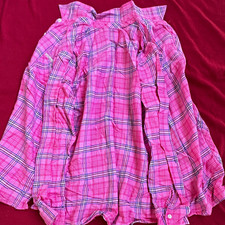 Justice Girls Pink Plaid Long Sleeve Collared Button-Up Preppy Shirt 18 picture