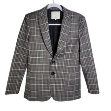 Tibi Blazer Womens 0 Gabe Check Cutout Menwear Wool Oversized Career Workwear picture