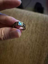 Vintage 925 Sterling Silver Mackintosh Grid Ring Mother of Pearl Abalone picture