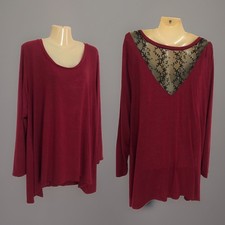 Torrid Super Soft Knit Long Sleeve Top Sz 2 (2X) Burgundy W/ Black Lace Cutout picture