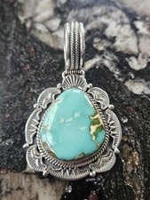 Authentic Navajo M&R Calladitto Sterling Silver Turquoise Pendant – Signed picture