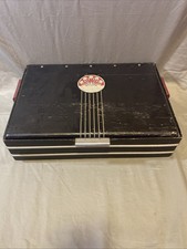 Vtg 1920s Art Deco Wood Storage Desk Box Black Red Handles Silver Trim Floral picture