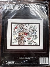 NEW vtg 1994 Janlynn Cross Stitch Kit #80-216 GATHERING PLACE birds winter 14X11 picture
