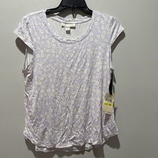Emaline Woman’s Petite Sz PM Cap Sleeve Scoop Neck Lavender Floral Print Top picture