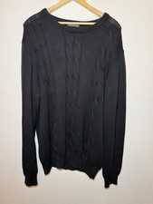 Lyle & Scott Sweater Men's Large Black100% Cotton Cable Knit Crewneck picture