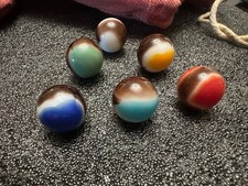 Vintage Vitro Agate HTF Early Blackies Marble Lot of 6 Color Set 5/8