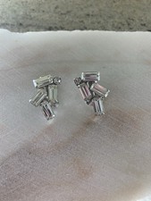 VTG WEISS Signed Silver Tone Clear Crystal Rhinestone Clip-On Dangle Earrings picture