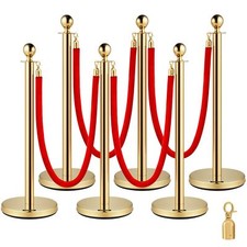 6 PCS Gold Stanchions Posts Stainless Steel Stanchion Queue Post w/Red Rope picture