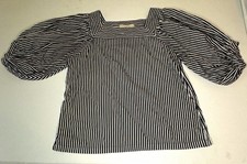 LOFT Women’s S Black/White Striped Square Neck 3/4 Puff Sleeve Knit Top picture