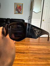 PRADA unisex Rectangle Sunglasses Black Frame Gray Lenses UV400 53-19 picture