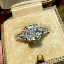 3.25Ct Asscher Cut Lab Created Diamond 14K White Gold FN Engagement Wedding Ring picture