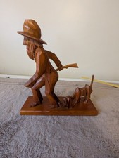 Vintage John Cowden Hand Carved Wood Sculpture Hunter W/His Hound Dog SignedREAD picture