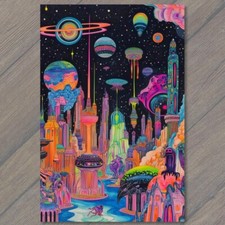 STICKER Futuristic Cityscape Neon Sci-Fi Alien World Space Scene Planets picture