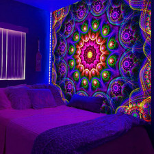 Blacklight Trippy Mandala Tapestry, Boho Black Light Posters for Adults UV React picture