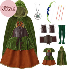 7 Pcs Archer Costume for Girls Medieval Renaissance Hunter Dress Costume with Ca picture