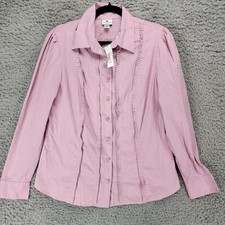 Worthington Shirt Womens Large Purple Button Up Ruffle Blouse *NWT* picture