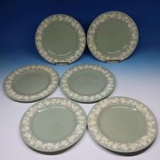 Wedgwood Queensware - Cream Celadon Gray Green - Smooth Edge - 6 Dinner Plates picture