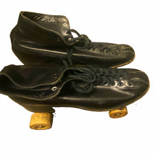 Vintage Hyde Chicago Men's Black Leather Quad Roller Skates Size 9 1940s-1950s picture