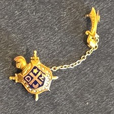 Vintage 10K Gold Masonic Order of DeMolay Enamel Seed Pearl Sword Lapel Pin picture