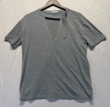 Socialite T Shirt Womens Large Heather Gray Cotton Buckle Plunging Neck Casual picture